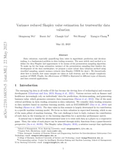 Variance reduced Shapley value estimation for trustworthy data valuation