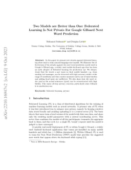 Two Models are Better than One: Federated Learning Is Not Private For
  Google GBoard Next Word Prediction