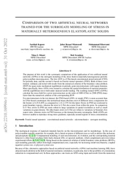 Comparison of two artificial neural networks trained for the surrogate
  modeling of stress in materially heterogeneous elastoplastic solids