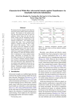 Character-level White-Box Adversarial Attacks against Transformers via
  Attachable Subwords Substitution