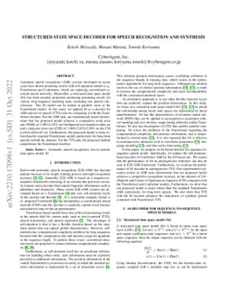 Structured State Space Decoder for Speech Recognition and Synthesis