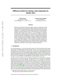 Diffusion models for missing value imputation in tabular data