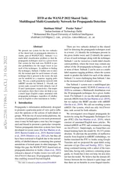 IITD at the WANLP 2022 Shared Task: Multilingual Multi-Granularity
  Network for Propaganda Detection