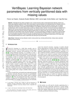 VertiBayes: Learning Bayesian network parameters from vertically
  partitioned data with missing values