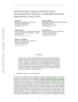Lipschitz-regularized gradient flows and generative particle algorithms
  for high-dimensional scarce data