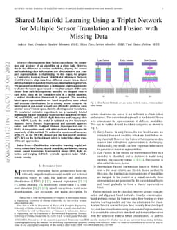 Shared Manifold Learning Using a Triplet Network for Multiple Sensor
  Translation and Fusion with Missing Data