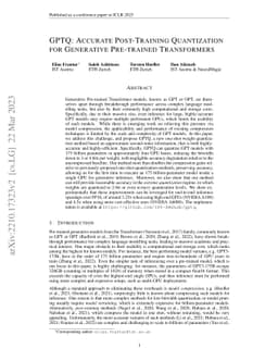 GPTQ: Accurate Post-Training Quantization for Generative Pre-trained
  Transformers