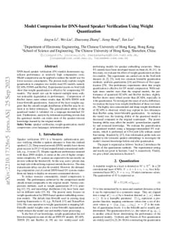 Model Compression for DNN-based Speaker Verification Using Weight
  Quantization