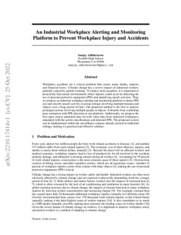 An Industrial Workplace Alerting and Monitoring Platform to Prevent
  Workplace Injury and Accidents
