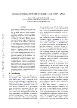 Domain Curricula for Code-Switched MT at MixMT 2022