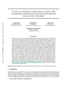 Classical ensemble of Quantum-classical ML algorithms for Phishing
  detection in Ethereum transaction networks