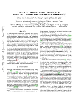 Speech-text based multi-modal training with bidirectional attention for
  improved speech recognition