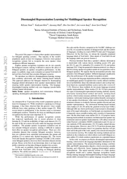 Disentangled representation learning for multilingual speaker
  recognition