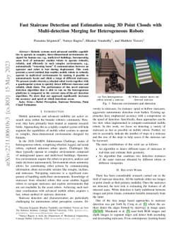 Fast Staircase Detection and Estimation using 3D Point Clouds with
  Multi-detection Merging for Heterogeneous Robots