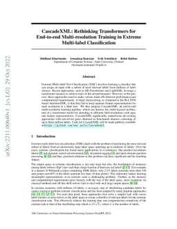 CascadeXML: Rethinking Transformers for End-to-end Multi-resolution
  Training in Extreme Multi-label Classification