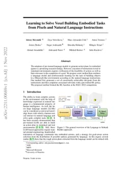 Learning to Solve Voxel Building Embodied Tasks from Pixels and Natural
  Language Instructions