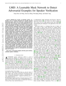 LMD: A Learnable Mask Network to Detect Adversarial Examples for Speaker
  Verification