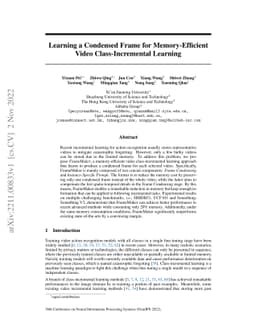 Learning a Condensed Frame for Memory-Efficient Video Class-Incremental
  Learning