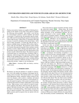 Conversation-oriented ASR with multi-look-ahead CBS architecture