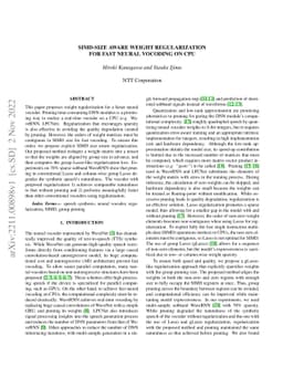 SIMD-size aware weight regularization for fast neural vocoding on CPU