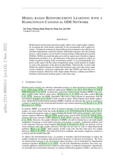 Model-based Reinforcement Learning with a Hamiltonian Canonical ODE
  Network