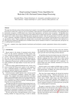 Deep Learning Computer Vision Algorithms for Real-time UAVs On-board
  Camera Image Processing