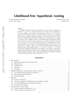 Likelihood-free hypothesis testing