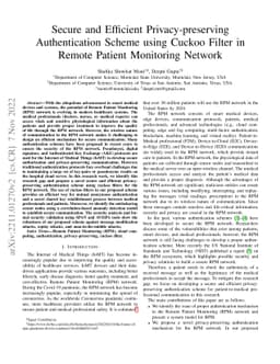 Secure and Efficient Privacy-preserving Authentication Scheme using
  Cuckoo Filter in Remote Patient Monitoring Network