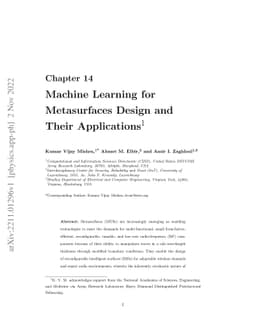 Machine Learning for Metasurfaces Design and Their Applications
