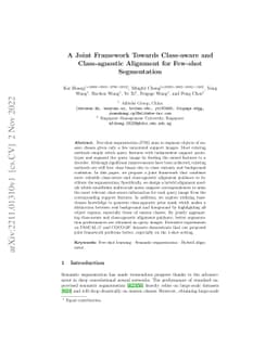 A Joint Framework Towards Class-aware and Class-agnostic Alignment for
  Few-shot Segmentation