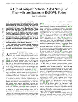 A Hybrid Adaptive Velocity Aided Navigation Filter with Application to
  INS/DVL Fusion