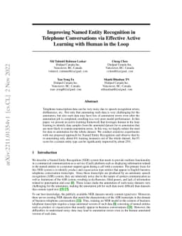 Improving Named Entity Recognition in Telephone Conversations via
  Effective Active Learning with Human in the Loop