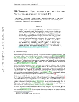 MPCFormer: fast, performant and private Transformer inference with MPC
