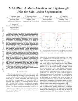 MALUNet: A Multi-Attention and Light-weight UNet for Skin Lesion
  Segmentation