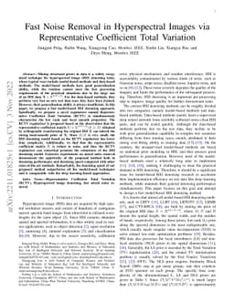 Fast Noise Removal in Hyperspectral Images via Representative
  Coefficient Total Variation