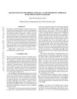 Quantum Man-in-the-middle Attacks: a Game-theoretic Approach with
  Applications to Radars