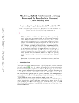 Mixline: A Hybrid Reinforcement Learning Framework for Long-horizon
  Bimanual Coffee Stirring Task