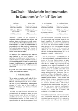 DatChain -- Blockchain implementation in Data transfer for IoT Devices