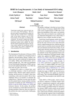 BERT for Long Documents: A Case Study of Automated ICD Coding