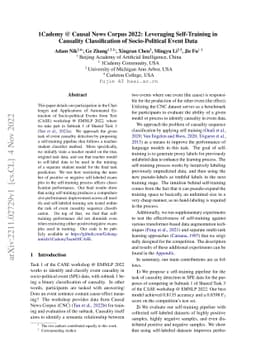 1Cademy @ Causal News Corpus 2022: Leveraging Self-Training in Causality
  Classification of Socio-Political Event Data