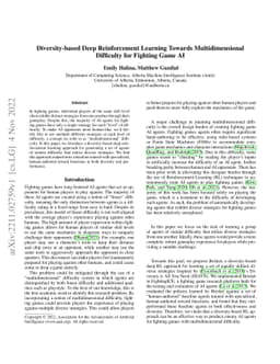 Diversity-based Deep Reinforcement Learning Towards Multidimensional
  Difficulty for Fighting Game AI