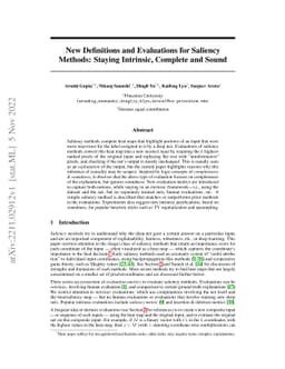 New Definitions and Evaluations for Saliency Methods: Staying Intrinsic,
  Complete and Sound