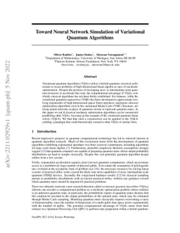 Toward Neural Network Simulation of Variational Quantum Algorithms