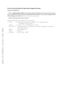 Privacy-Preserving Models for Legal Natural Language Processing