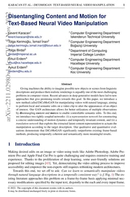 Disentangling Content and Motion for Text-Based Neural Video
  Manipulation