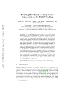 Learning Dual-Fused Modality-Aware Representations for RGBD Tracking