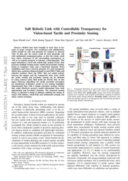 Soft Robotic Link with Controllable Transparency for Vision-based
  Tactile and Proximity Sensing