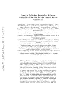 Medical Diffusion: Denoising Diffusion Probabilistic Models for 3D
  Medical Image Generation