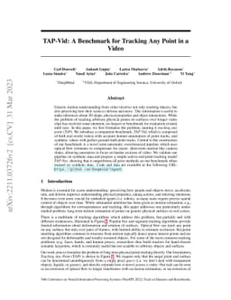TAP-Vid: A Benchmark for Tracking Any Point in a Video