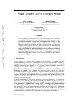 Proper losses for discrete generative models
